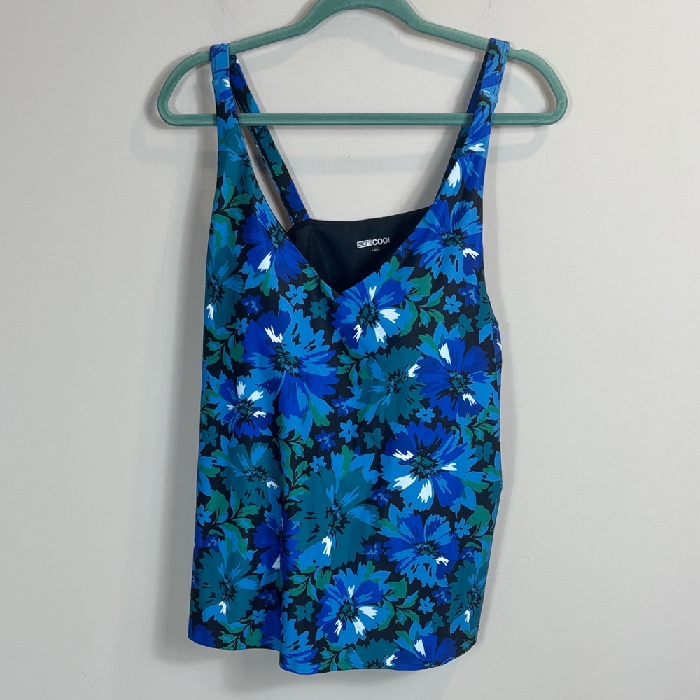 32 degrees Cool Blue Floral Camisole Swim TankTop or Tankini sz large